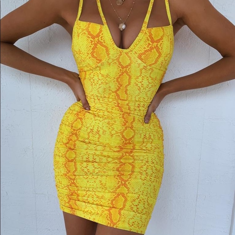 Tiger mist yellow snake print dress